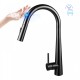 Euro Matte Black Solid Brass Round Mixer Tap with Smart Touch and 360 Swivel and Pull Out for kitchen